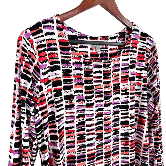 JM Collection Sz Large Black White Red Stretchy 3/4 Sleeve Blouse Shirt Top - Picture 3 of 7
